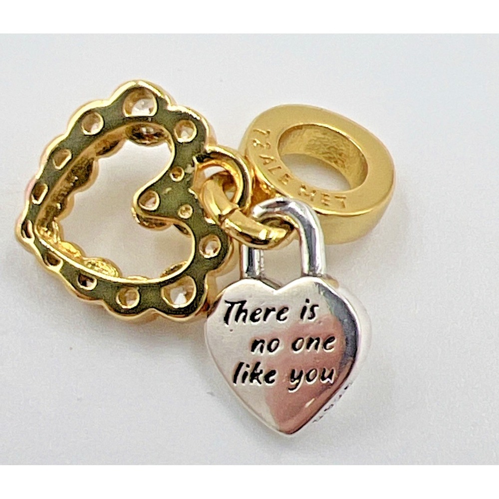 Pandora Sparkling Heart Double Dangle Charm Gld Plated .925 Sterling Silver NWOT - Picture 5 of 7
